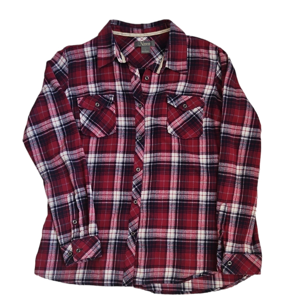 NATURAL REFLECTIONS Plaid Flannel Shirt Size L